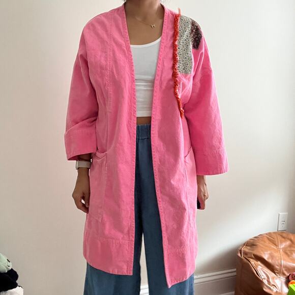 APIECE APART Hot Pink Patchwork Cotton Canvas Open Cardigan Jacket Size M / L - Picture 9 of 15